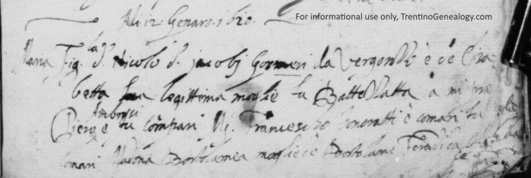 Santa Croce del Bleggio - Example of surname Gusmerotti spelled as Gosmeri in parish records