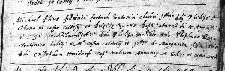 1591 baptismal record of Michele Fattarsi of Caldes, Trentino, Italy