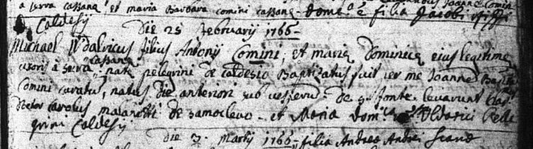 1766. Baptism of Michele Udalrico Comini ‘a Sera’ of Cassana.