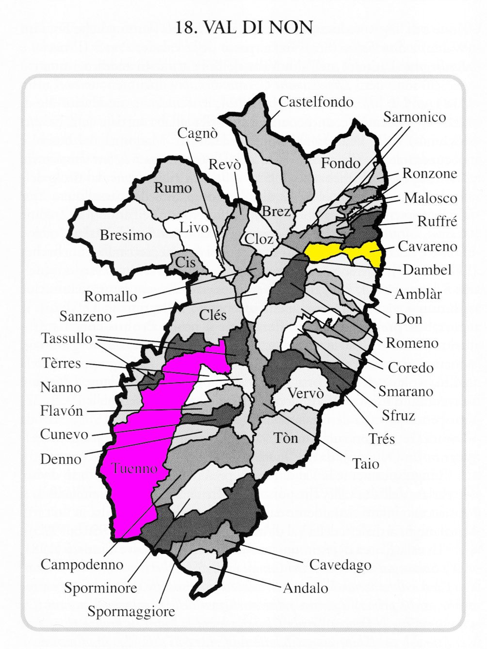 MAP: Val di Non with Tuenno and Cavareno highlighted